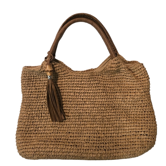 Tommy Bahama Woven Straw Tote Bag With Tassel - Picture 3 of 13